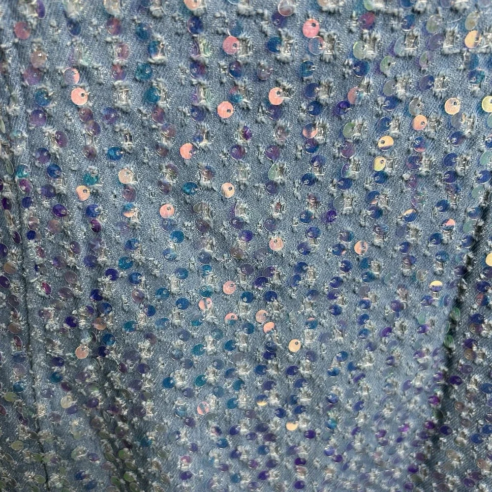 Superdown Claudia Sequin Denim Dress Mini Light Blue Strapless Womens L READ New - Picture 4 of 14